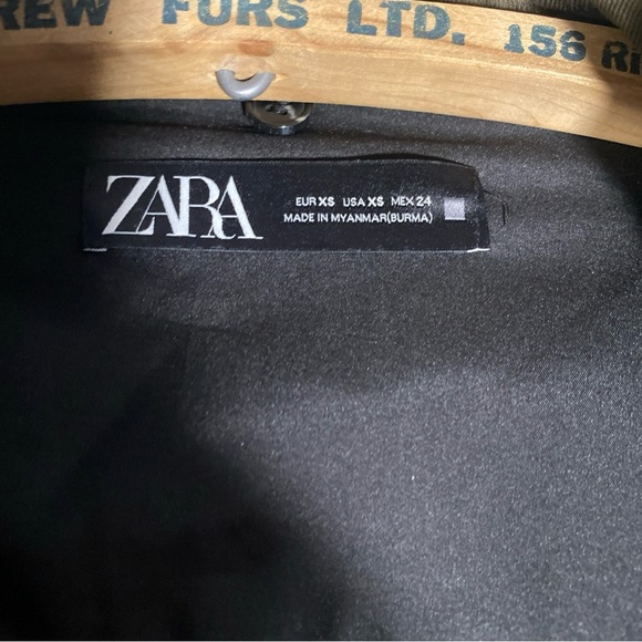 Zara Khaki / Black Jacket Hooded Coat Sz XS Faux Leather Sleeves Long Military - Picture 7 of 9